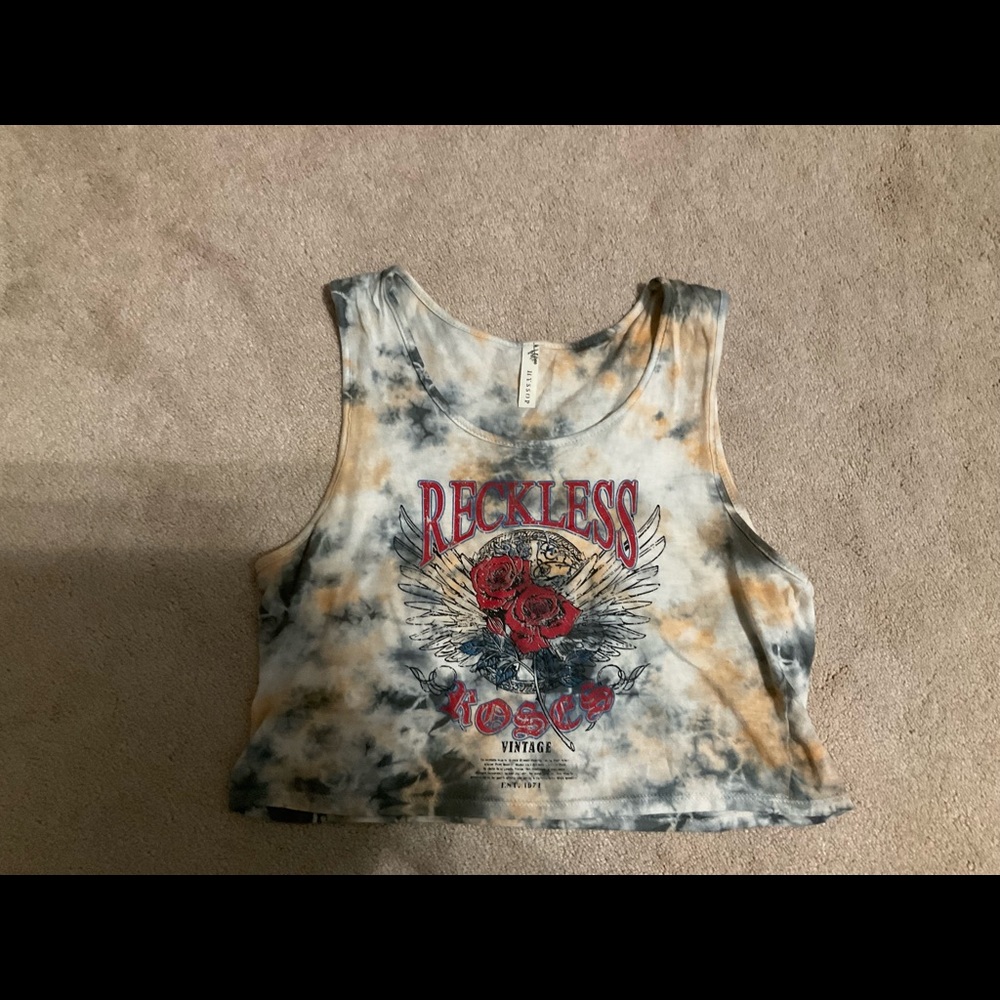 Tie dye crop top tank top. Orange grey and white. Large